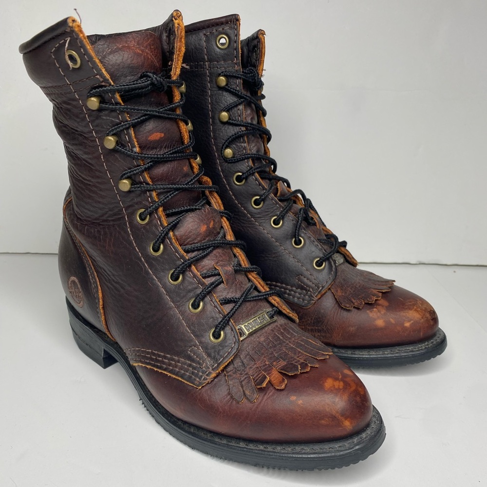 Women’s Double H Lacer 120 Plus Brown Leather Fringe Boots Sz 6.5 - Picture 3 of 15